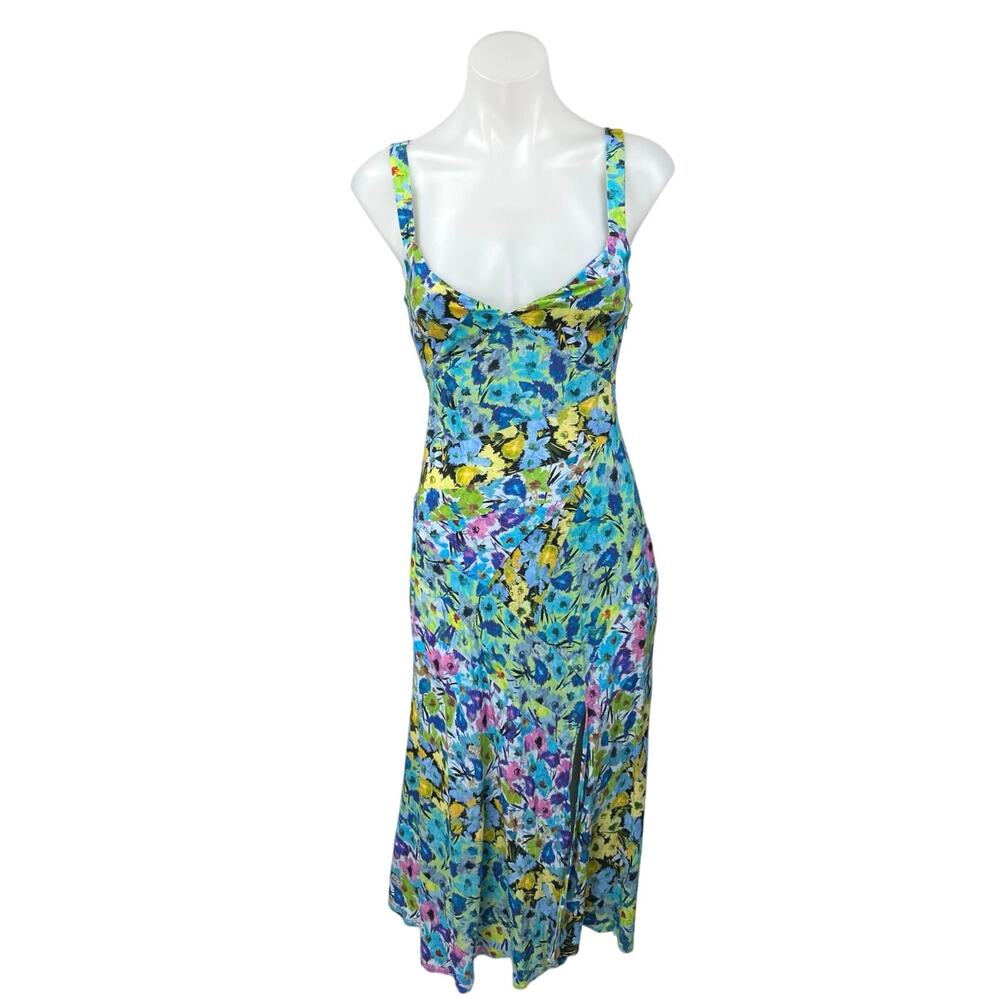 Zara Blue Multicolor Floral Sleeveless Cami Camisole Tank Sheath Midi Dress Sz S